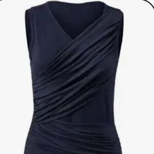 CAbi Midnight Blue Double Drape Sleeveless Top-Size M